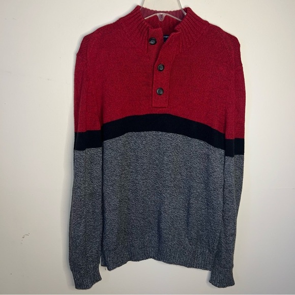 American Eagle Seriously Soft Red Black Gray Colorblock Sweater Men Size Large - Picture 5 of 9